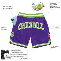 Custom Purple Neon Green-White Authentic Throwback Basketball Shorts