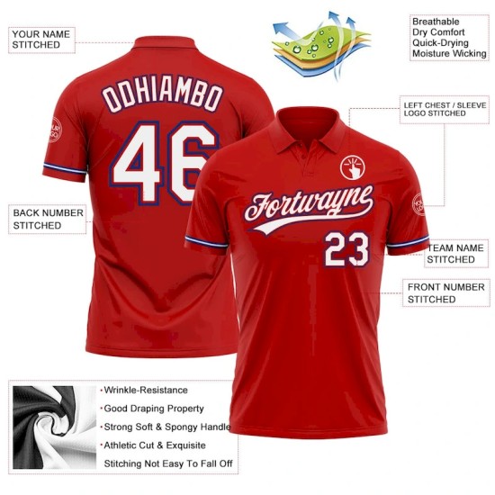 Custom Red White-Royal Performance Vapor Golf Polo Shirt