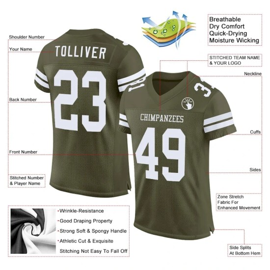 Custom Olive White Mesh Authentic Salute To Service Football Jersey