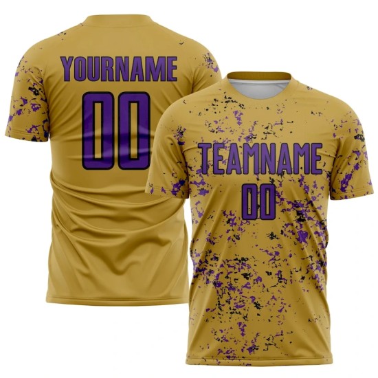 Custom Old Gold Purple-Black Abstract Fragment Art Sublimation Soccer Uniform Jersey Custom Old Gold Purple-Black Abstract Fragment Art Sublimation Soccer Uniform Jersey