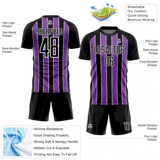 Custom Black Purple-White Line Sublimation Soccer Uniform Jersey