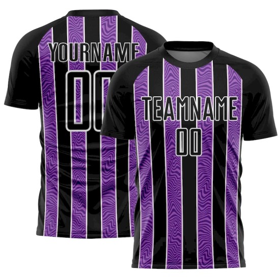 Custom Black Purple-White Line Sublimation Soccer Uniform Jersey