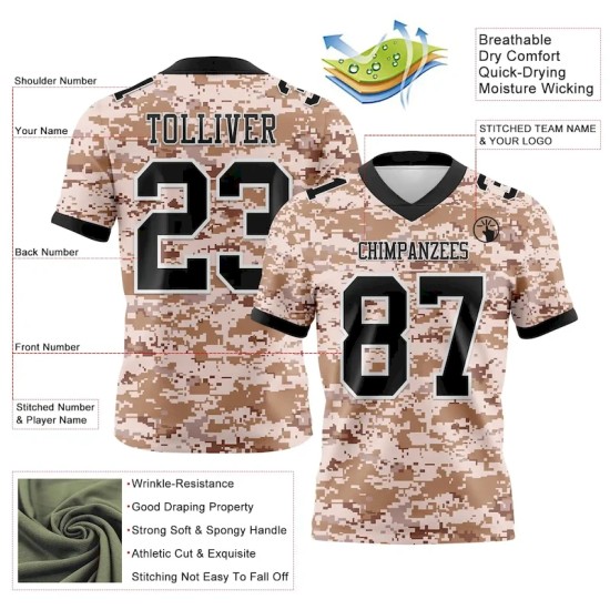 Custom Camo Black-White 3D Pattern Salute To Service Mesh Authentic Football Jersey