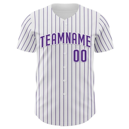 Custom White Purple Pinstripe Purple Authentic Baseball Jersey