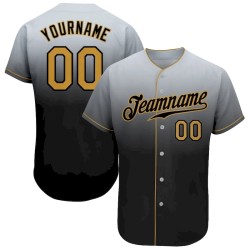 Custom Gray Old Gold-Black Authentic Fade Fashion Baseball Jersey