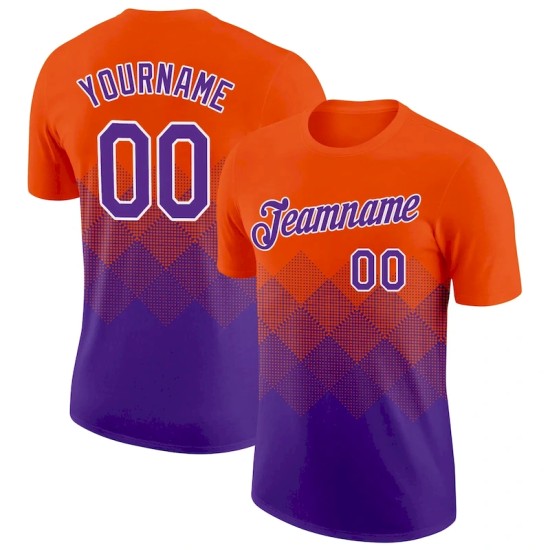 Custom Orange Purple-White 3D Pattern Design Gradient Square Shapes Performance T-Shirt