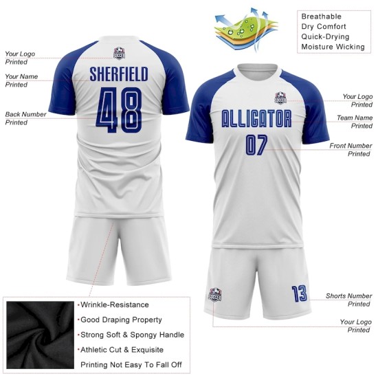 Custom White Royal Sublimation Soccer Uniform Jersey