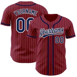 Custom Crimson White Pinstripe Navy Authentic Baseball Jersey