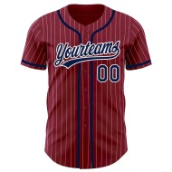 Custom Crimson White Pinstripe Navy Authentic Baseball Jersey