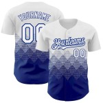 Custom White Royal 3D Pattern Design Gradient Square Shapes Authentic Baseball Jersey