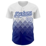 Custom White Royal 3D Pattern Design Gradient Square Shapes Authentic Baseball Jersey