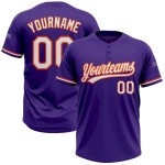 Custom Purple White-Orange Two-Button Unisex Softball Jersey