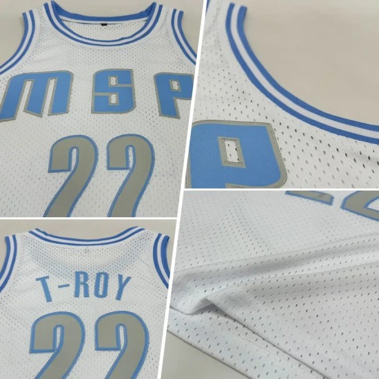 Custom White Light Gray-Light Blue Authentic Throwback Basketball Jersey