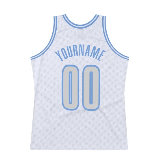 Custom White Light Gray-Light Blue Authentic Throwback Basketball Jersey