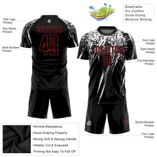 Custom Black Red-White Sublimation Soccer Uniform Jersey