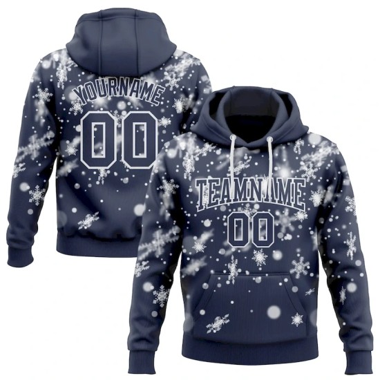 Custom Stitched Navy White Christmas Snowflakes 3D Sports Pullover Sweatshirt Hoodie Custom Stitched Navy White Christmas Snowflakes 3D Sports Pullover Sweatshirt Hoodie