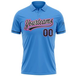 Custom Powder Blue Black-Hot Pink Performance Vapor Golf Polo Shirt
