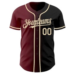 Custom Black Cream-Burgundy Authentic Gradient Fashion Baseball Jersey