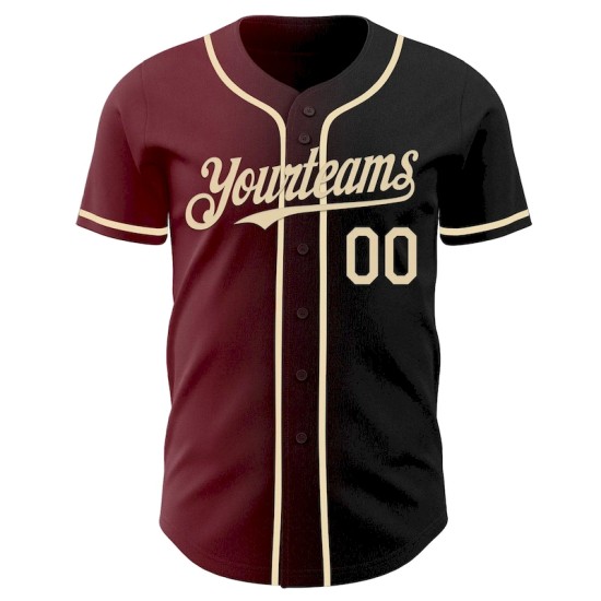 Custom Black Cream-Burgundy Authentic Gradient Fashion Baseball Jersey