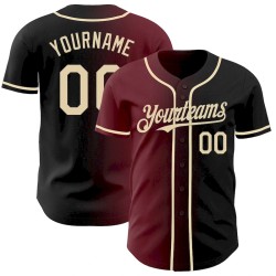 Custom Black Cream-Burgundy Authentic Gradient Fashion Baseball Jersey
