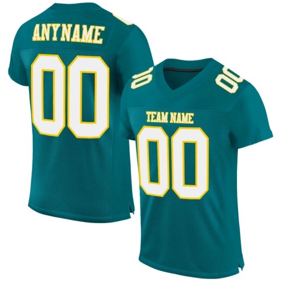 Custom Teal White-Gold Mesh Authentic Football Jersey Custom Teal White-Gold Mesh Authentic Football Jersey