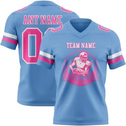 Custom Light Blue Pink-White Mesh Authentic Football Jersey