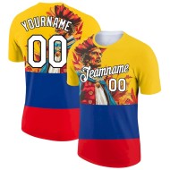 Custom Gold Royal Fire Red-Black 3D Pattern Design Sailing Columbus Day Performance T-Shirt