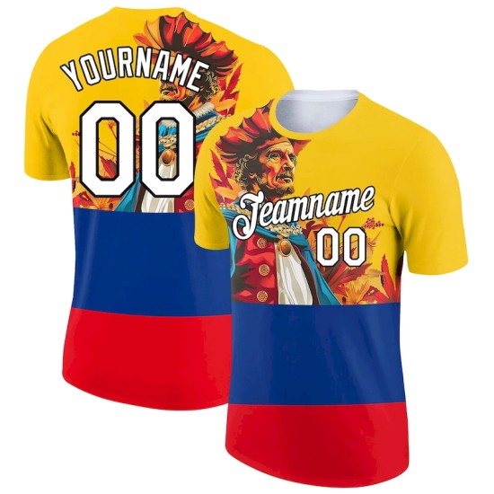 Custom Gold Royal Fire Red-Black 3D Pattern Design Sailing Columbus Day Performance T-Shirt