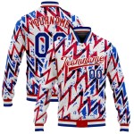 Custom White Royal-Red 3D Pattern Design Bomber Full-Snap Varsity Letterman Jacket Custom White Royal-Red 3D Pattern Design Bomber Full-Snap Varsity Letterman Jacket