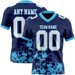 Custom Navy White-Sky Blue Splash Mesh Authentic Football Jersey