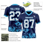 Custom Navy White-Sky Blue Splash Mesh Authentic Football Jersey