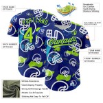Custom Royal Neon Green-White 3D Pattern Design Football Helmet Authentic Baseball Jersey