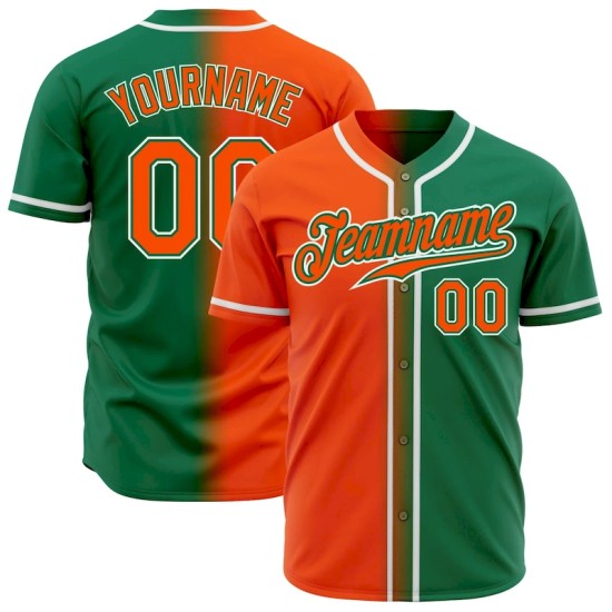 Custom Kelly Green Orange-White Authentic Gradient Fashion Baseball Jersey