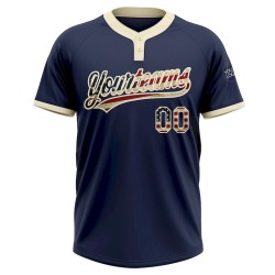 Custom Navy Vintage USA Flag-Cream Two-Button Unisex Softball Jersey